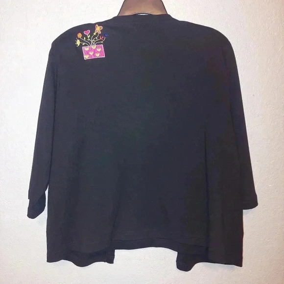 Bobbie C XL Cotton Black Multicolor Floral Embroidered Cardigan & Tank Top - Picture 3 of 7